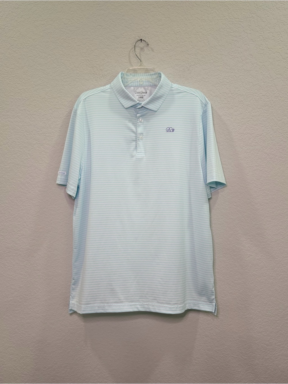 Good Good Men’s Light Blue Striped Golf Polo Shirt - L